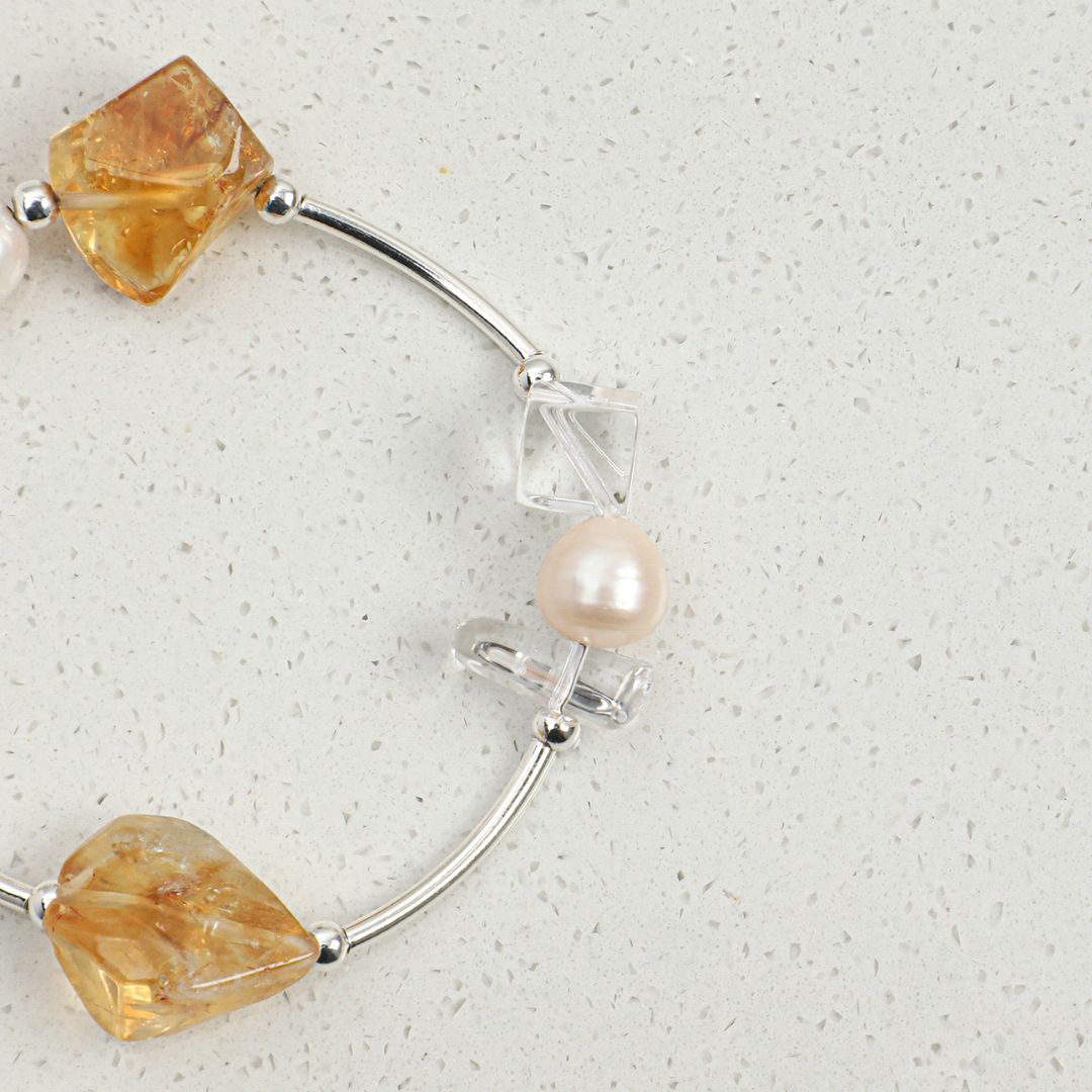 Amber Line — Citrine & Pearl Bracelet