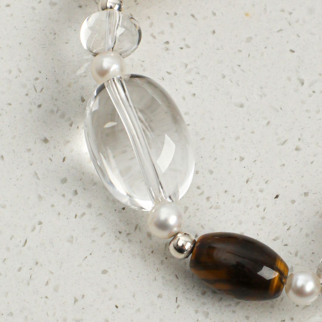Amber Ripple — Smoky Quartz & Clear Quartz Bracelet
