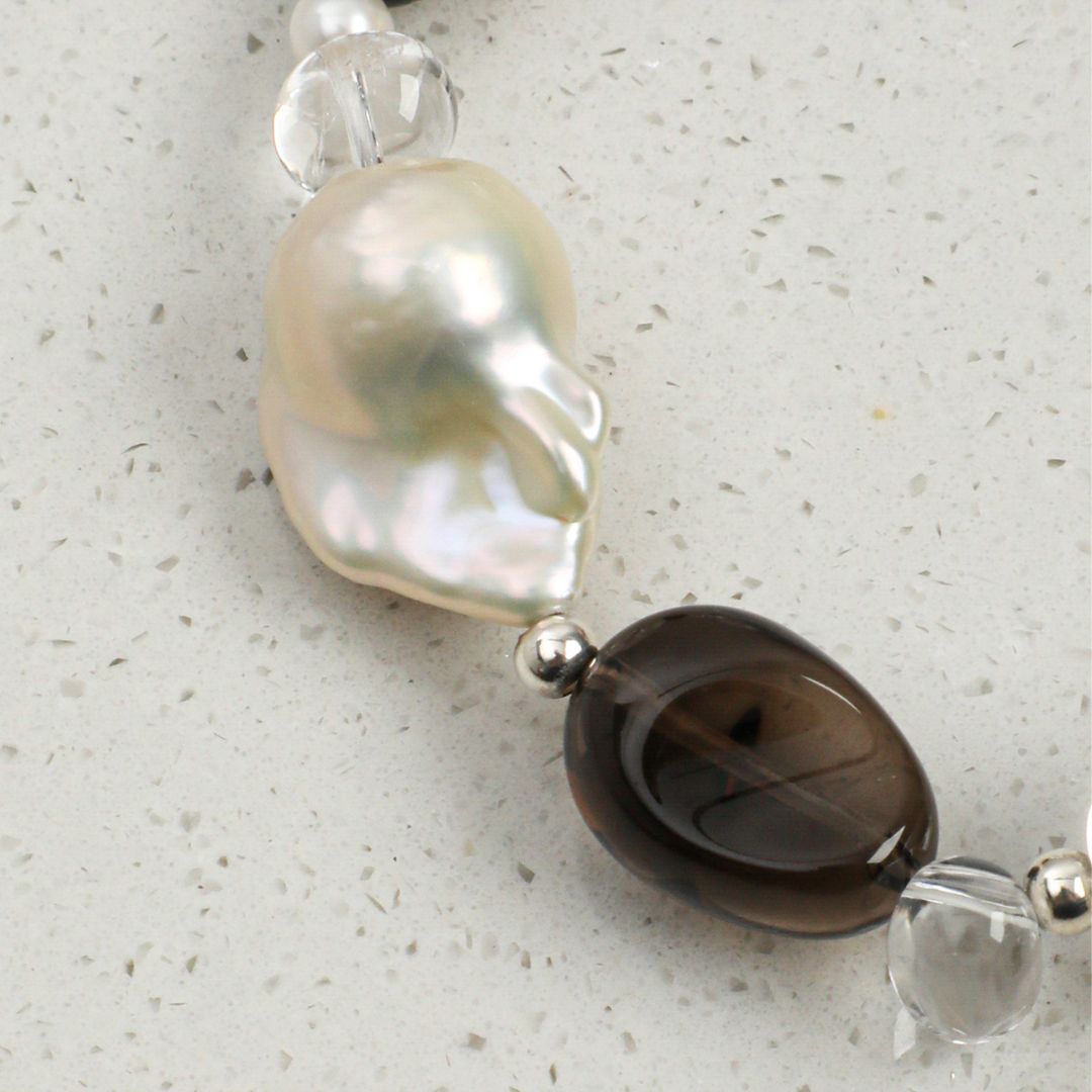 Amber Ripple — Smoky Quartz & Clear Quartz Bracelet