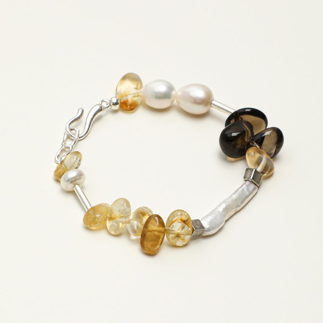 Amber Current — Citrine, Pearl & Smoky Quartz Bracelet
