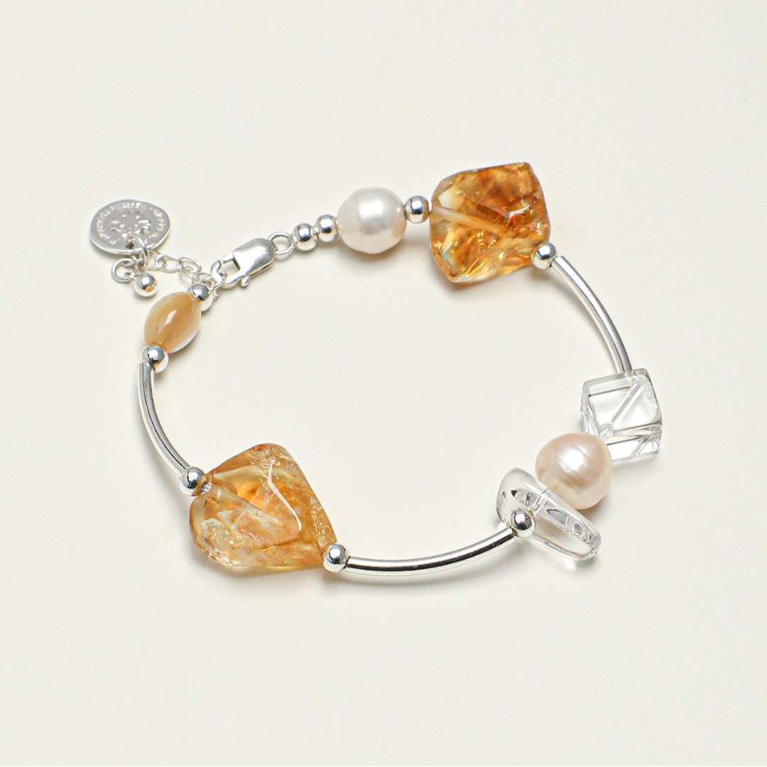 Amber Line — Citrine & Pearl Bracelet