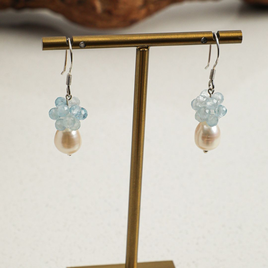 Aqua Dew — Aquamarine & Pearl Drop Earrings