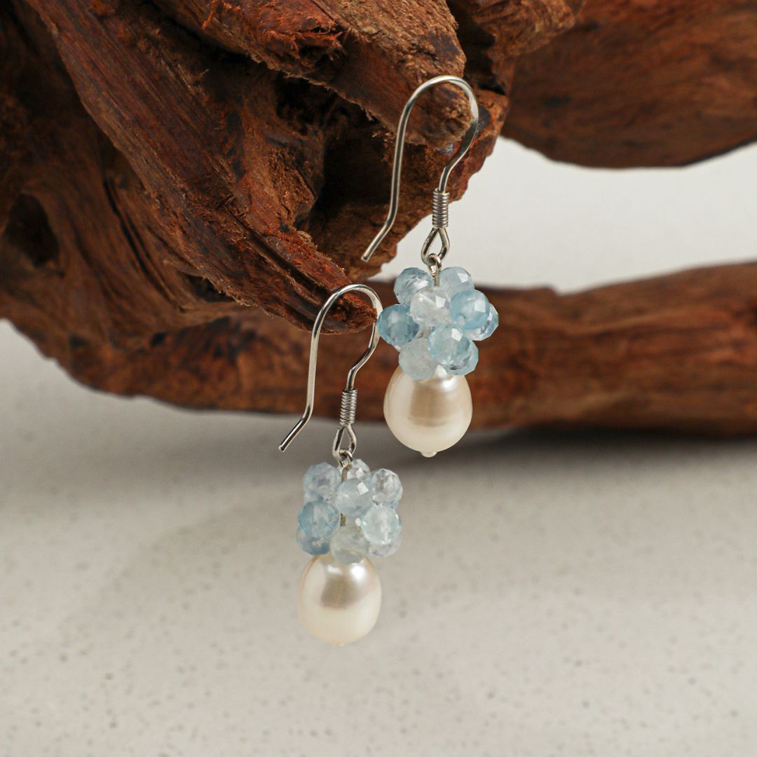 Aqua Dew — Aquamarine & Pearl Drop Earrings