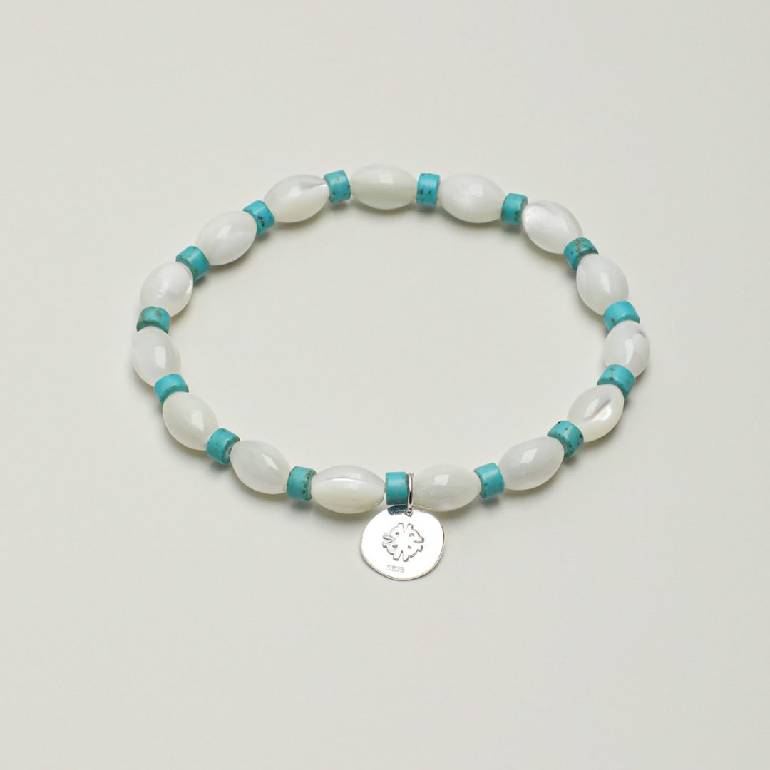 Aqua Interval — Turquoise & Shell Bead Bracelet