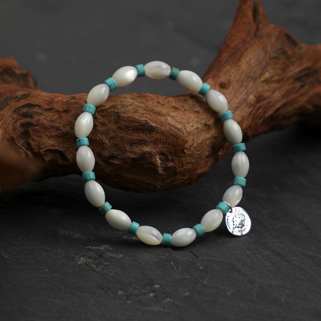 Aqua Interval — Turquoise & Shell Bead Bracelet