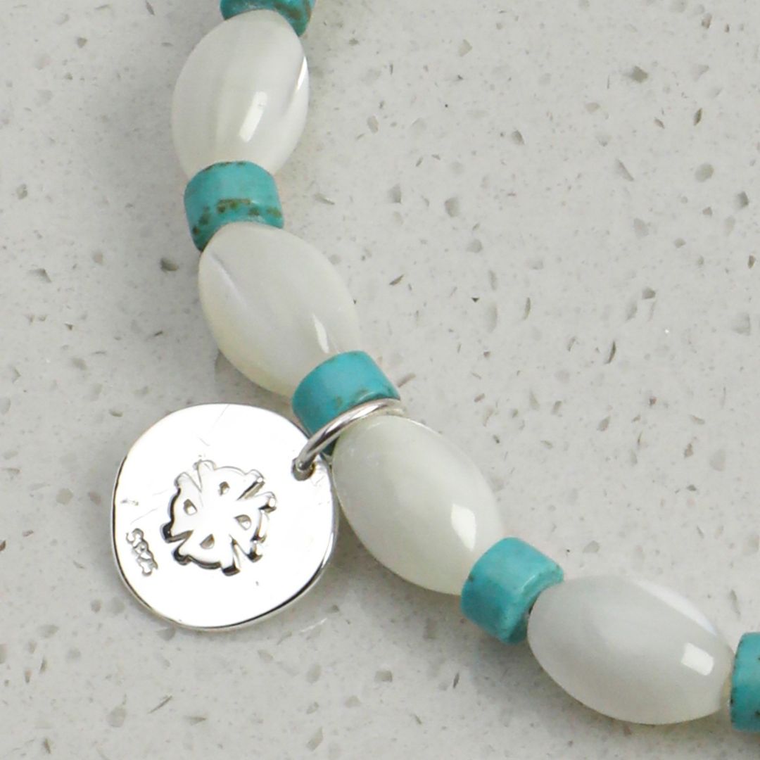 Aqua Interval — Turquoise & Shell Bead Bracelet
