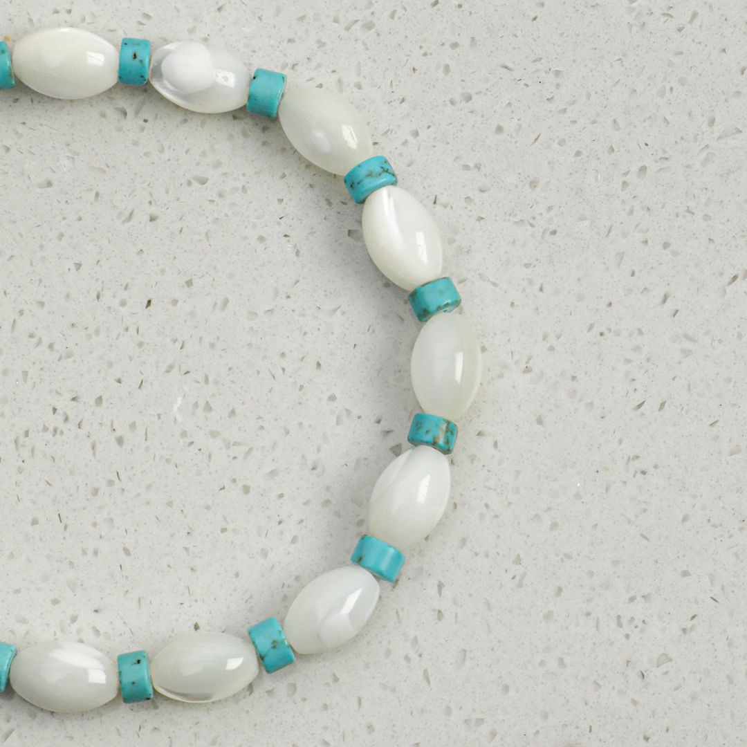 Aqua Interval — Turquoise & Shell Bead Bracelet