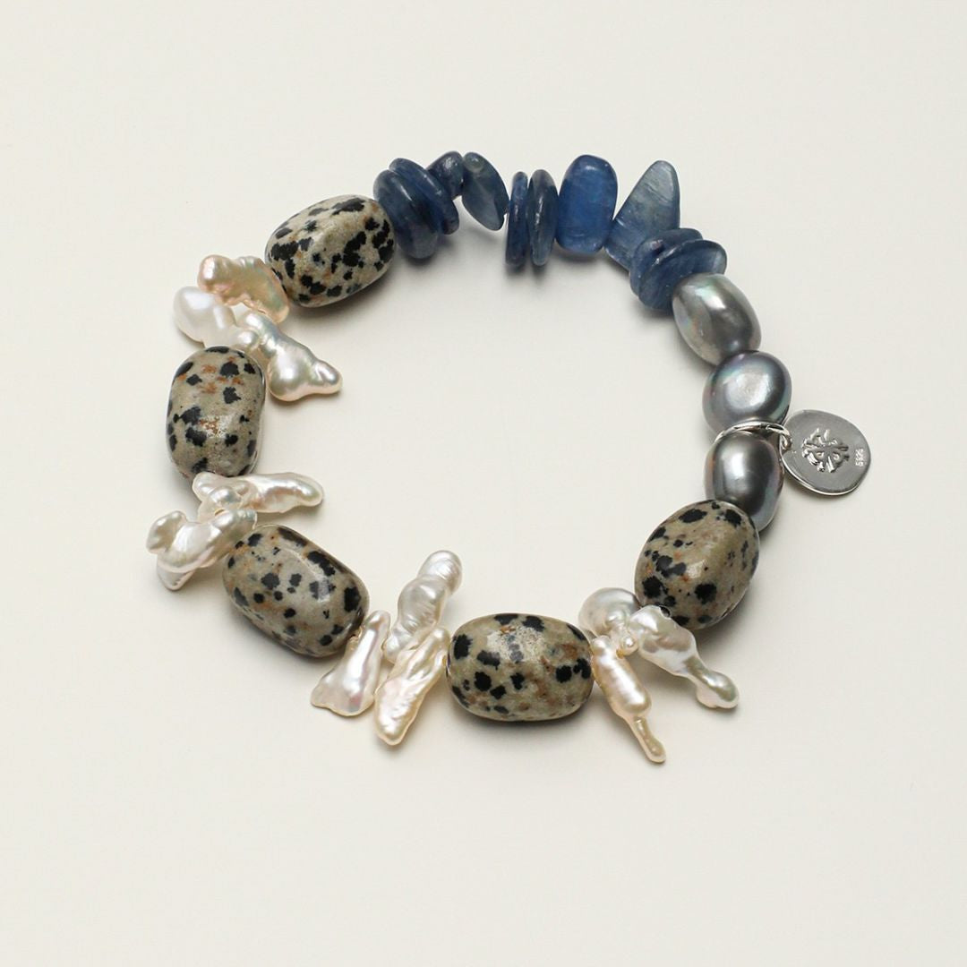 Azure Drift — Jasper, Pearl & Blue Crystal Bracelet