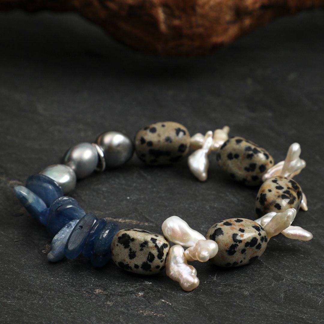 Azure Drift — Jasper, Pearl & Blue Crystal Bracelet