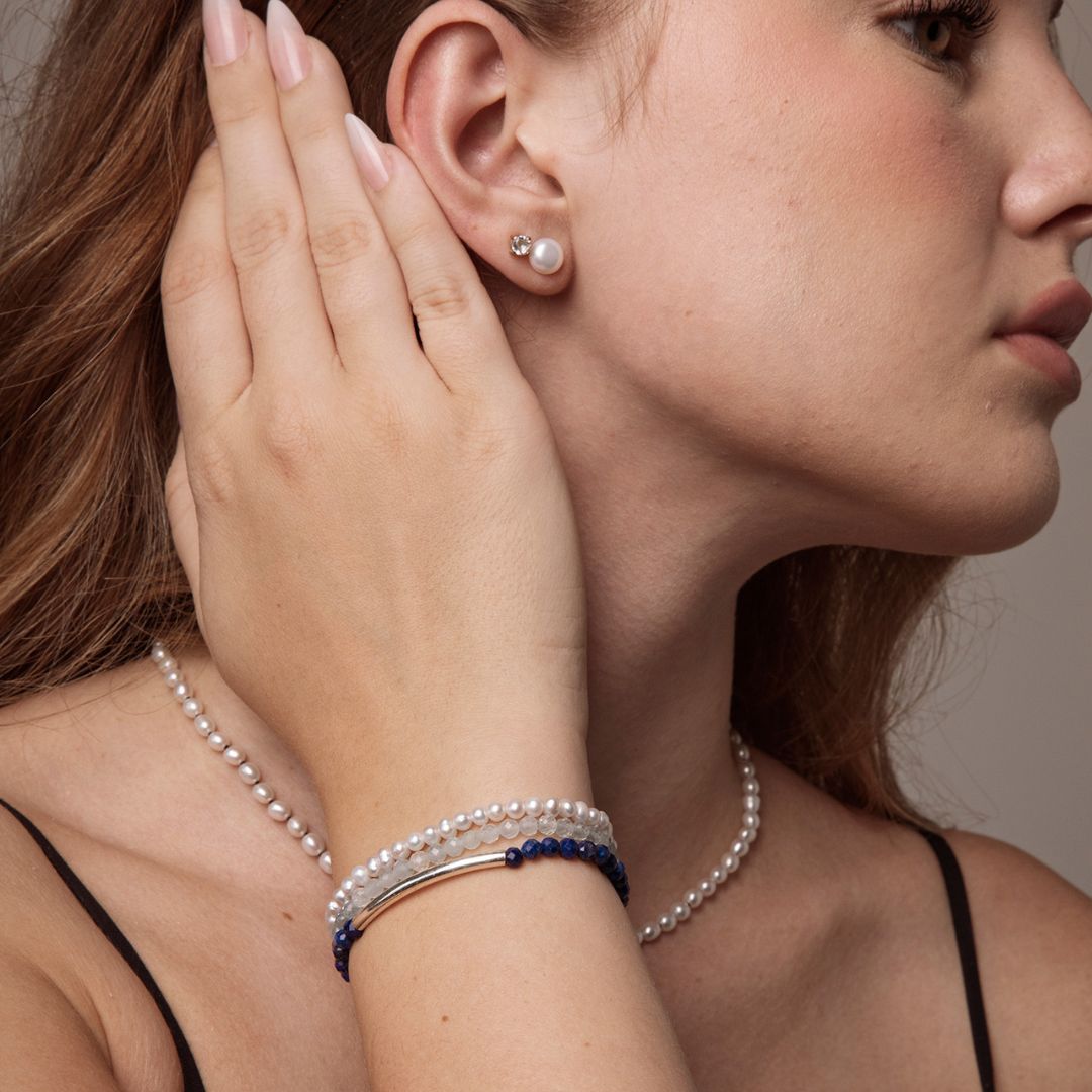 Azure Melody — Aquamarine & Pearl Triple-Wrap Bracelet