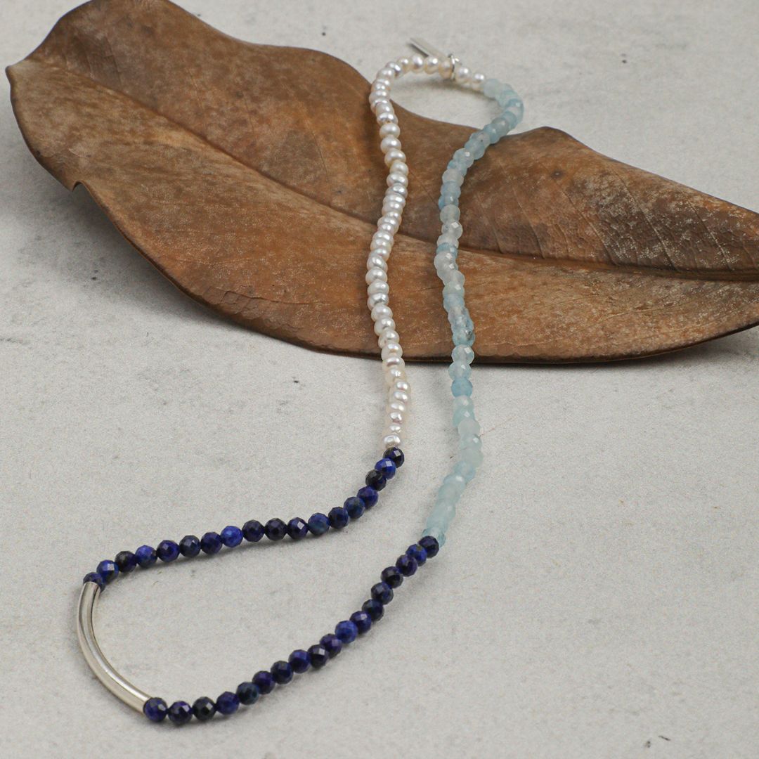 Azure Melody — Aquamarine & Pearl Triple-Wrap Bracelet