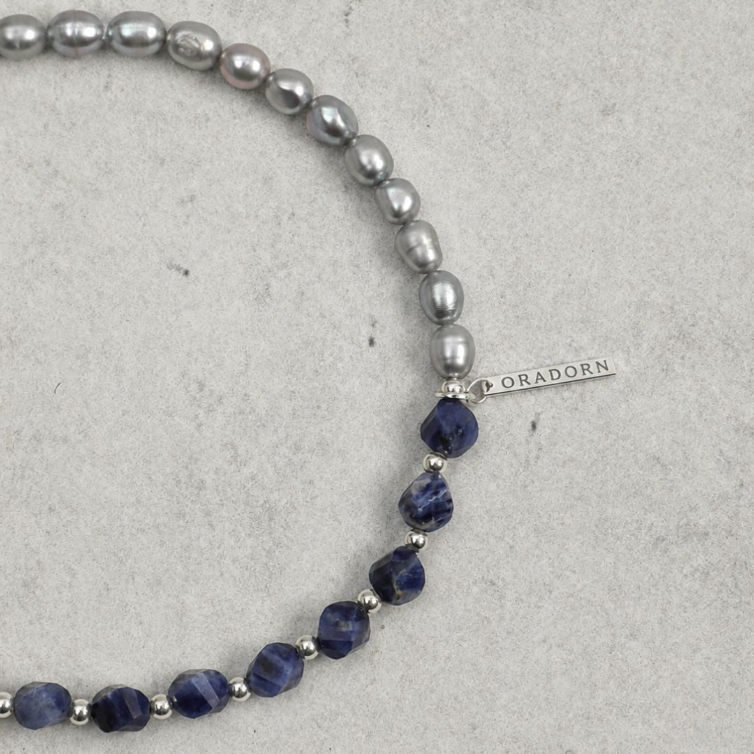 Blue Interlace — Sodalite & Grey Pearl Double-Strand Bracelet