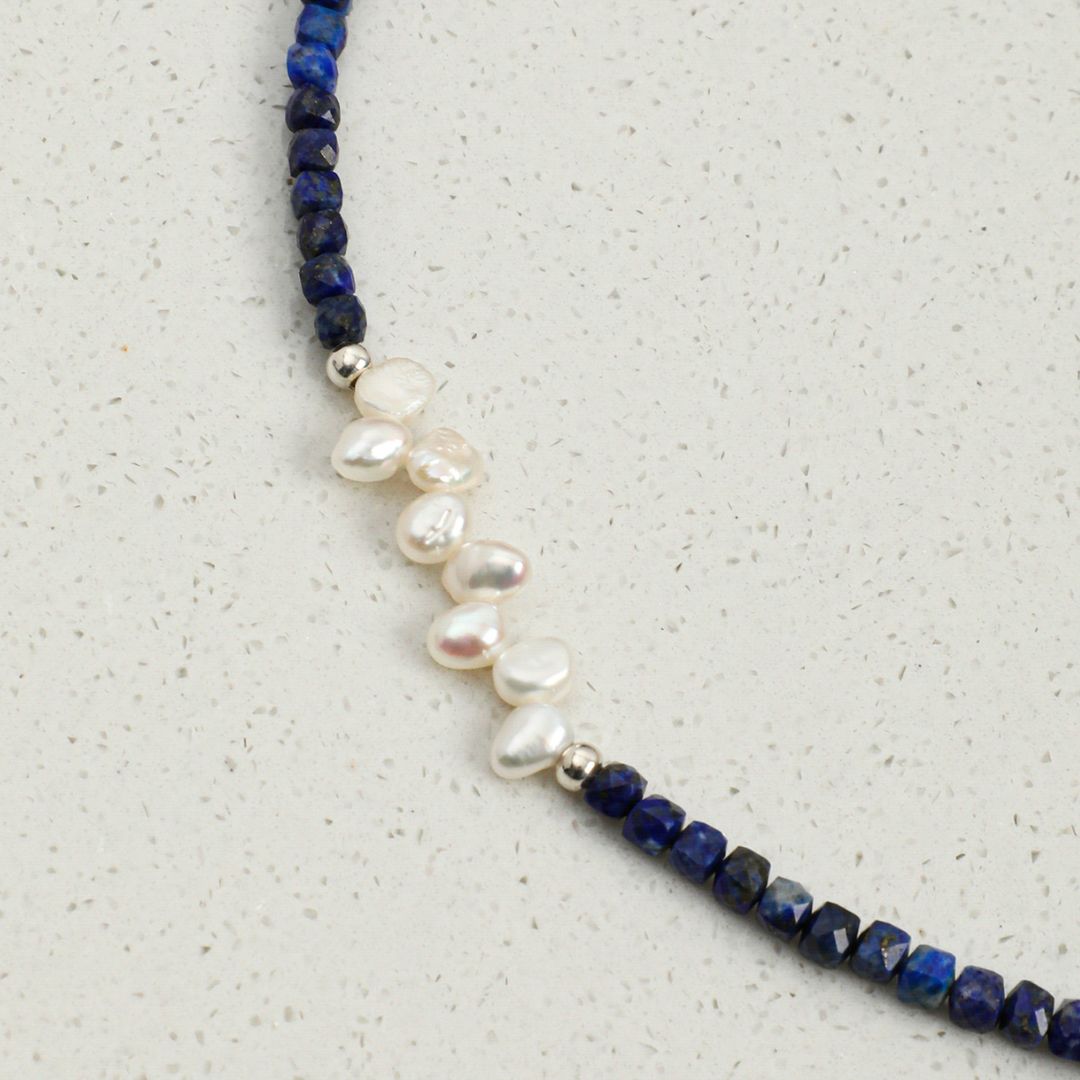 Blue Interval — Lapis Lazuli & Baroque Pearl Necklace