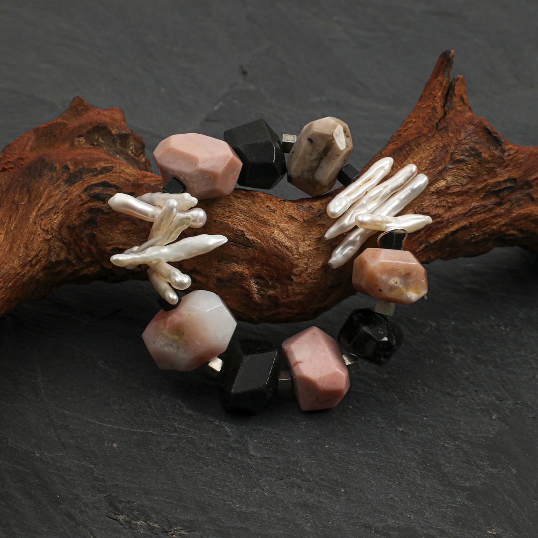 Blush Grove — Pink Opal & Baroque Pearl Bracelet