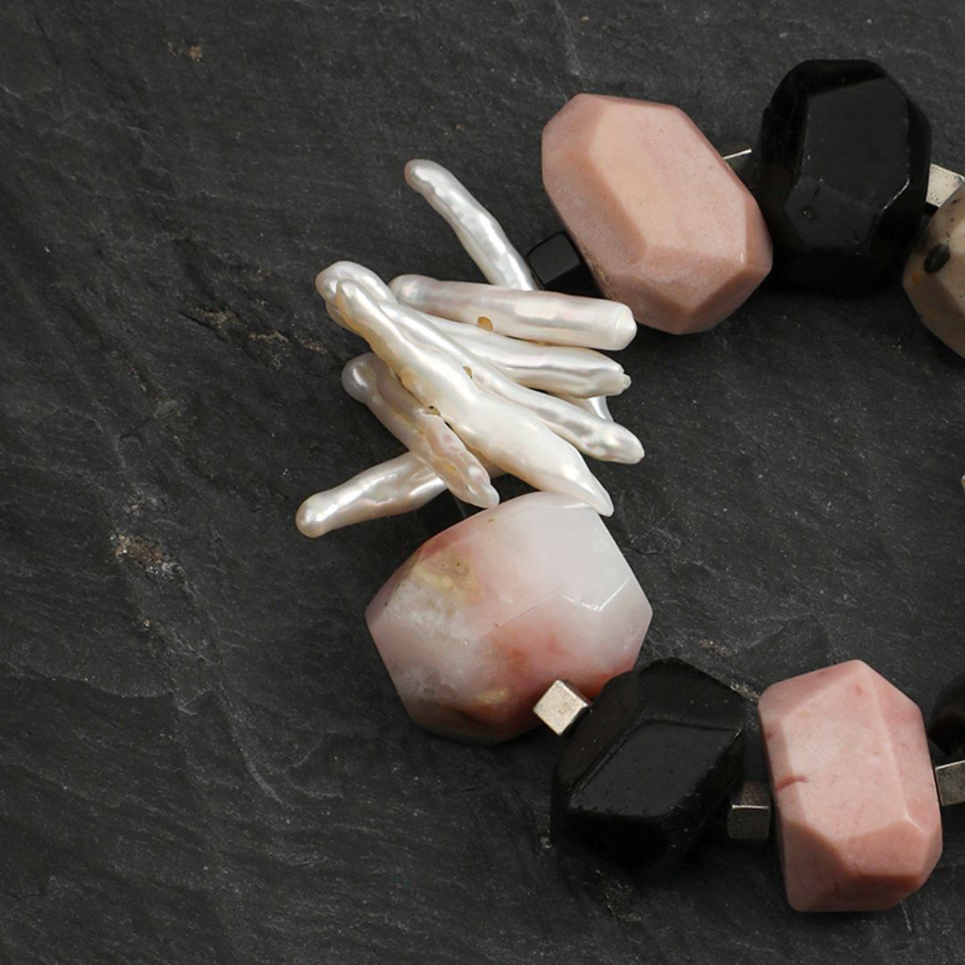 Blush Grove — Pink Opal & Baroque Pearl Bracelet