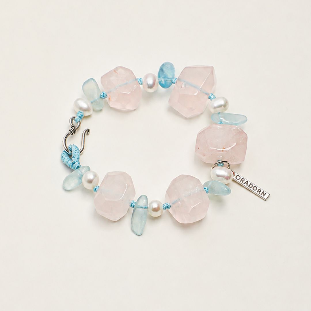 Blush Lagoon — Rose Quartz, Aquamarine & Pearl Bracelet