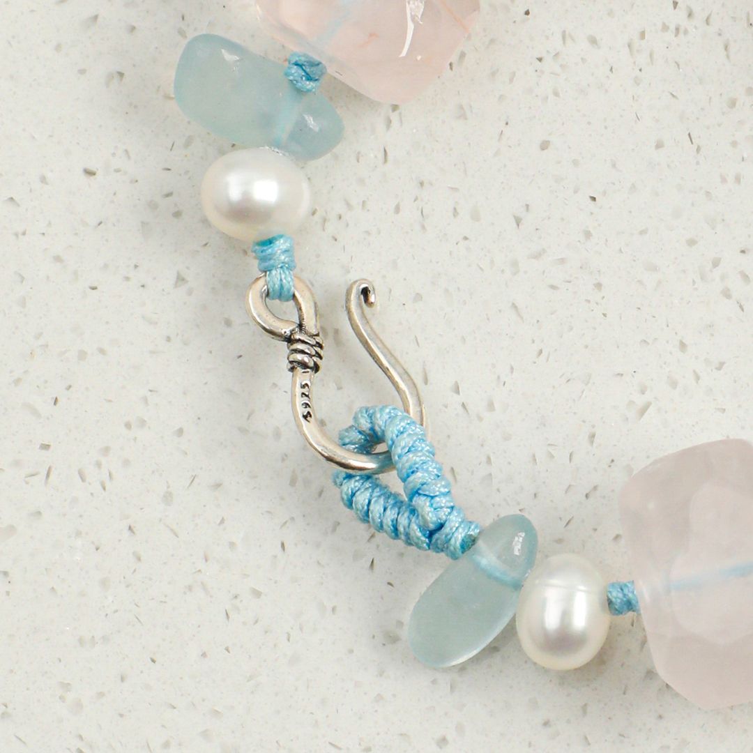 Blush Lagoon — Rose Quartz, Aquamarine & Pearl Bracelet