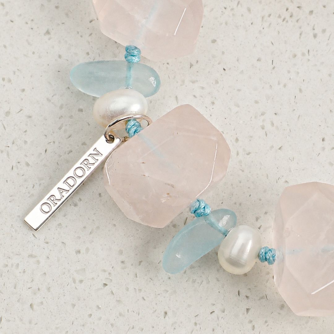 Blush Lagoon — Rose Quartz, Aquamarine & Pearl Bracelet