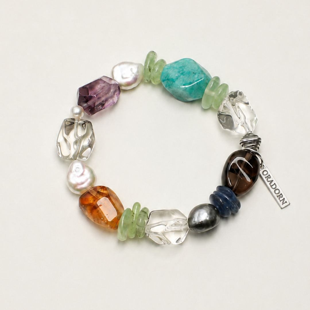 Chromatic Mosaic — Mixed Gemstone & Baroque Pearl Bracelet