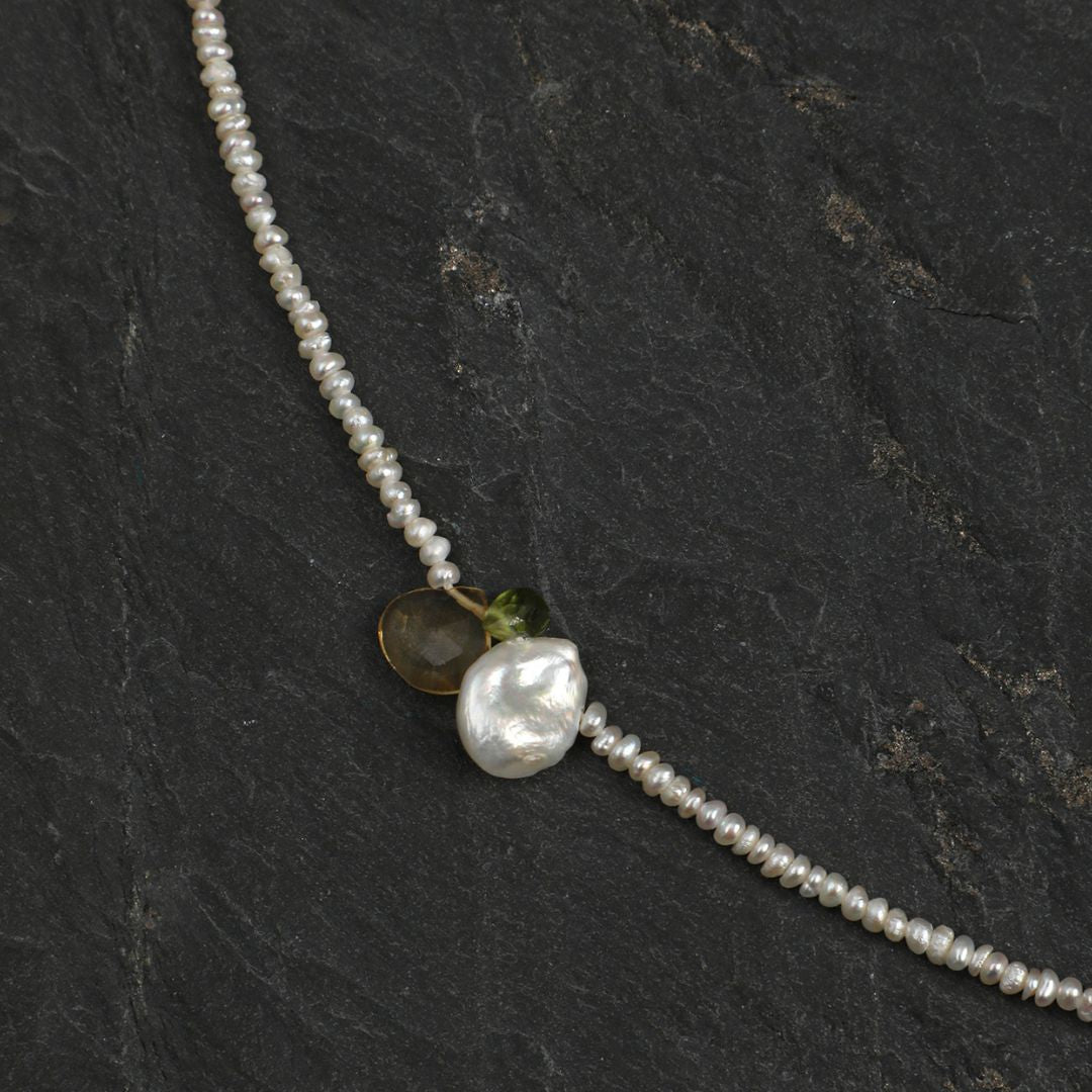 Citrus Petal — Pearl, Peridot & Citrine Necklace