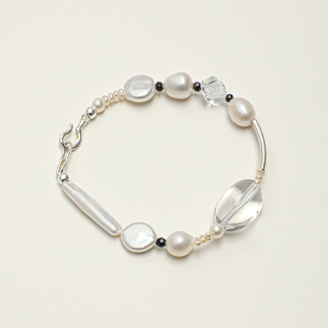 Clear Orbit — Crystal & Freshwater Pearl Bracelet
