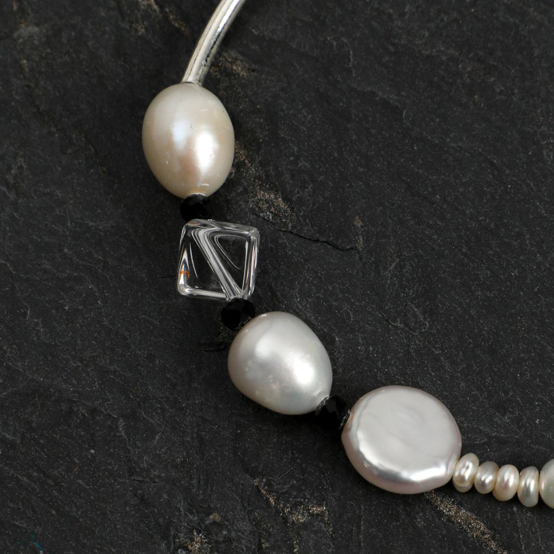 Clear Orbit — Crystal & Freshwater Pearl Bracelet