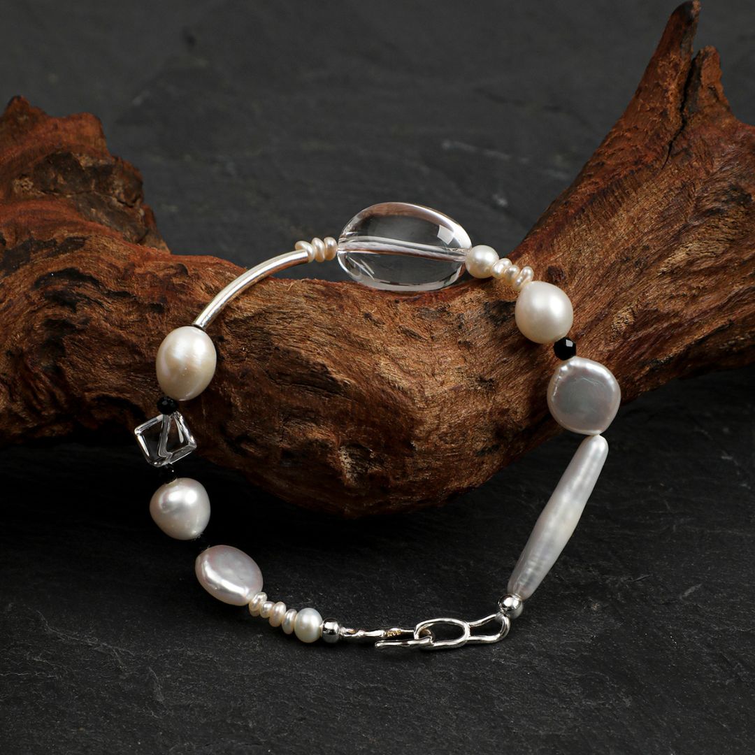Clear Orbit — Crystal & Freshwater Pearl Bracelet