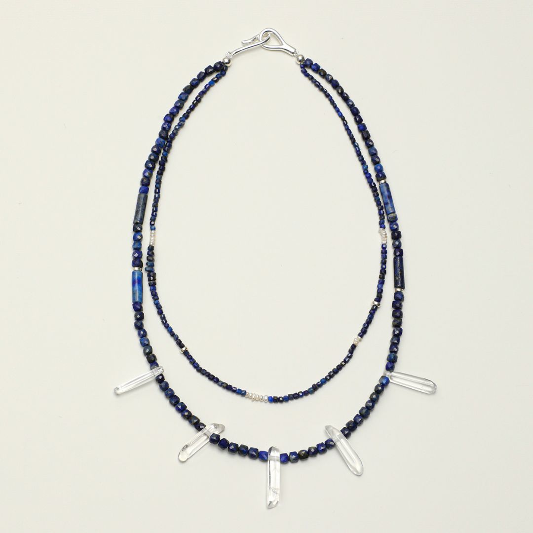 Cobalt Cascade — Double-Strand Lapis Lazuli & Crystal Necklace