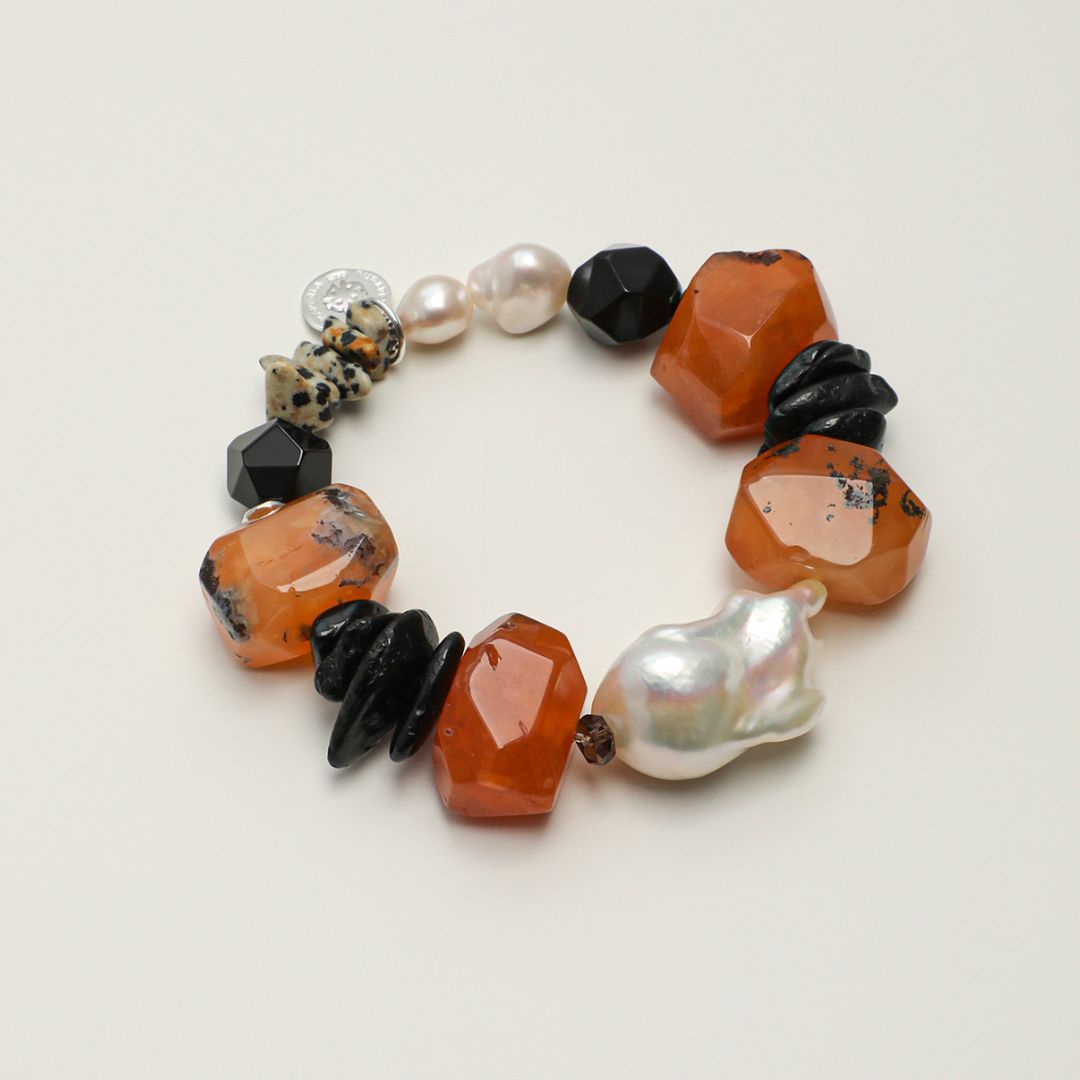 Ember Tide — Red Agate & Baroque Pearl Bracelet