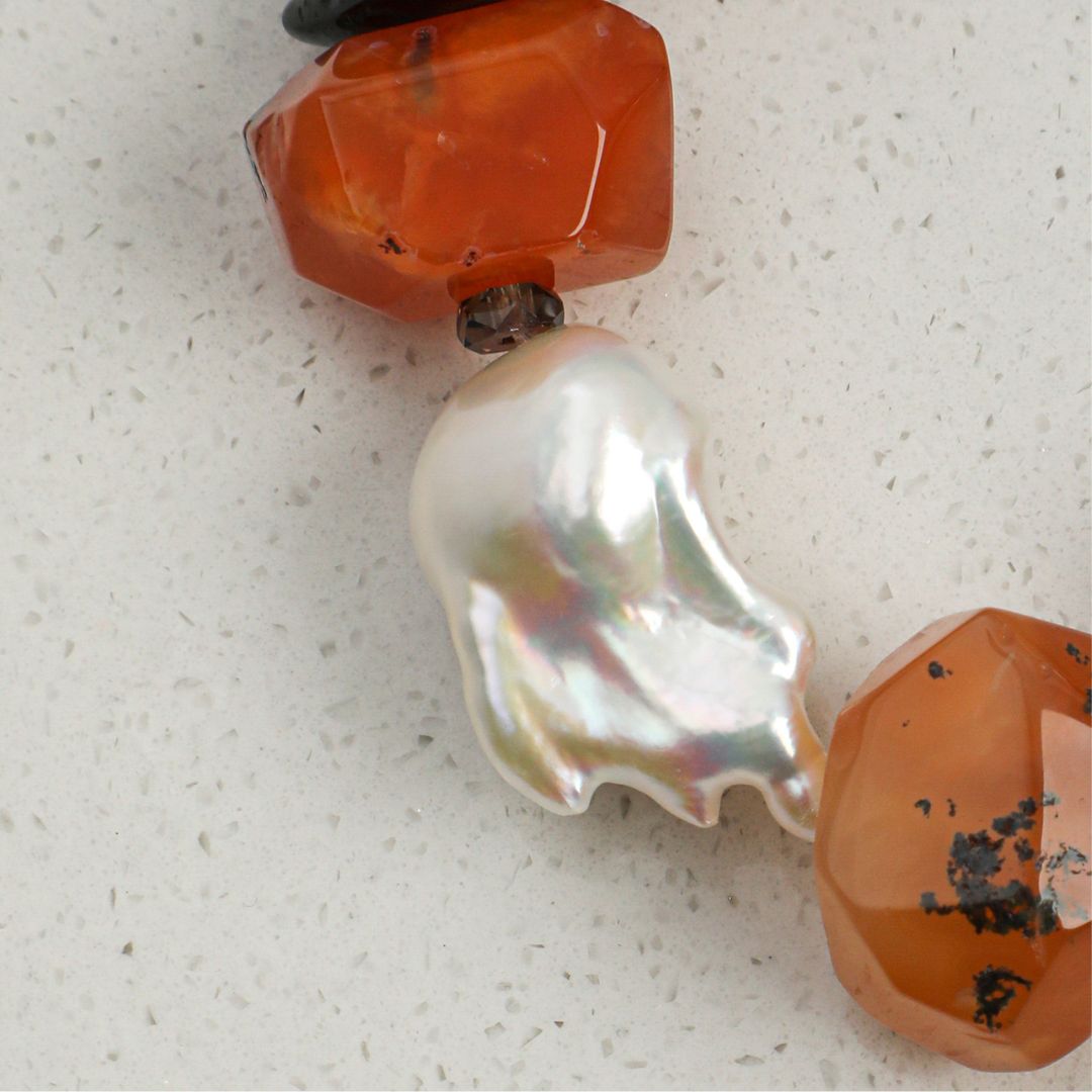 Ember Tide — Red Agate & Baroque Pearl Bracelet