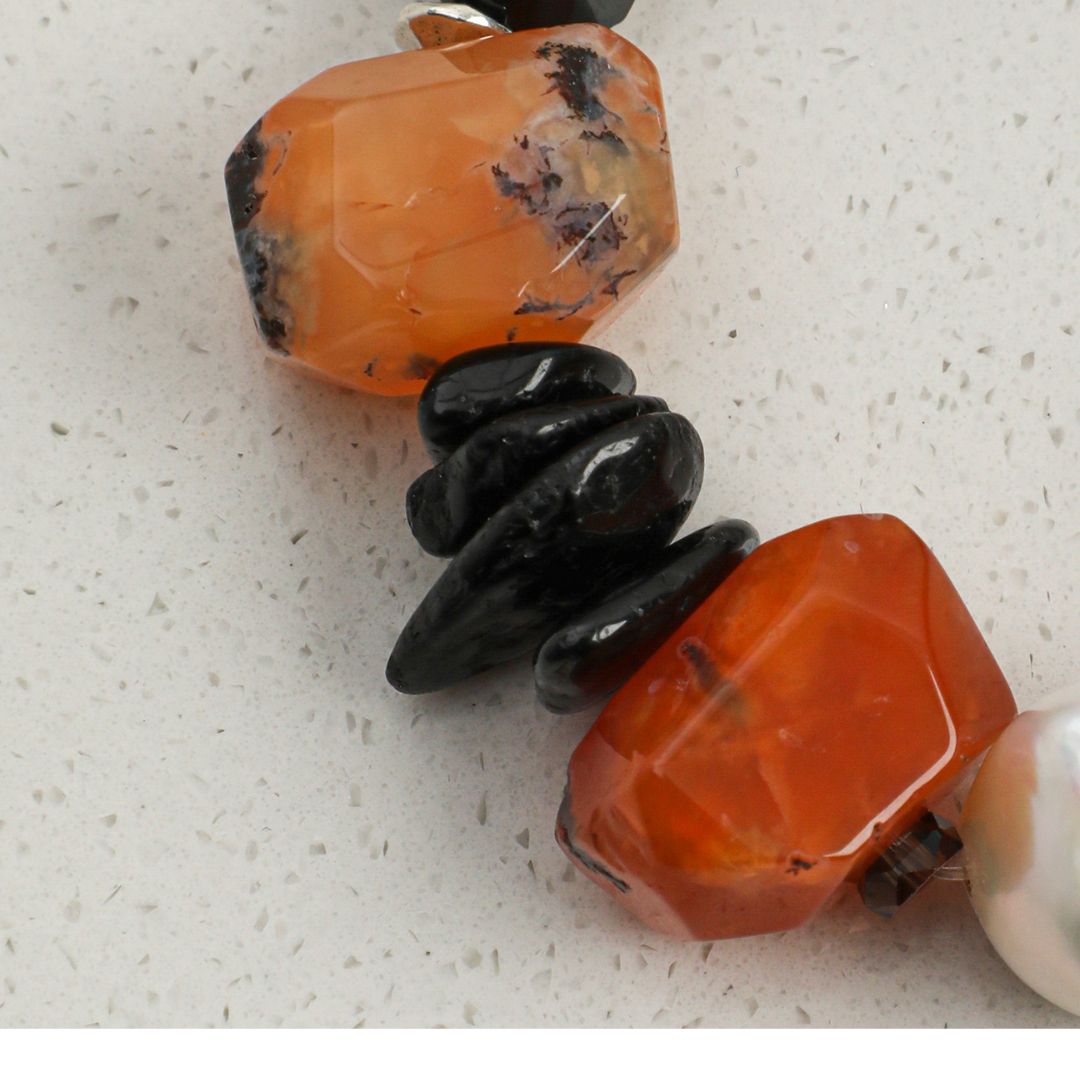 Ember Tide — Red Agate & Baroque Pearl Bracelet
