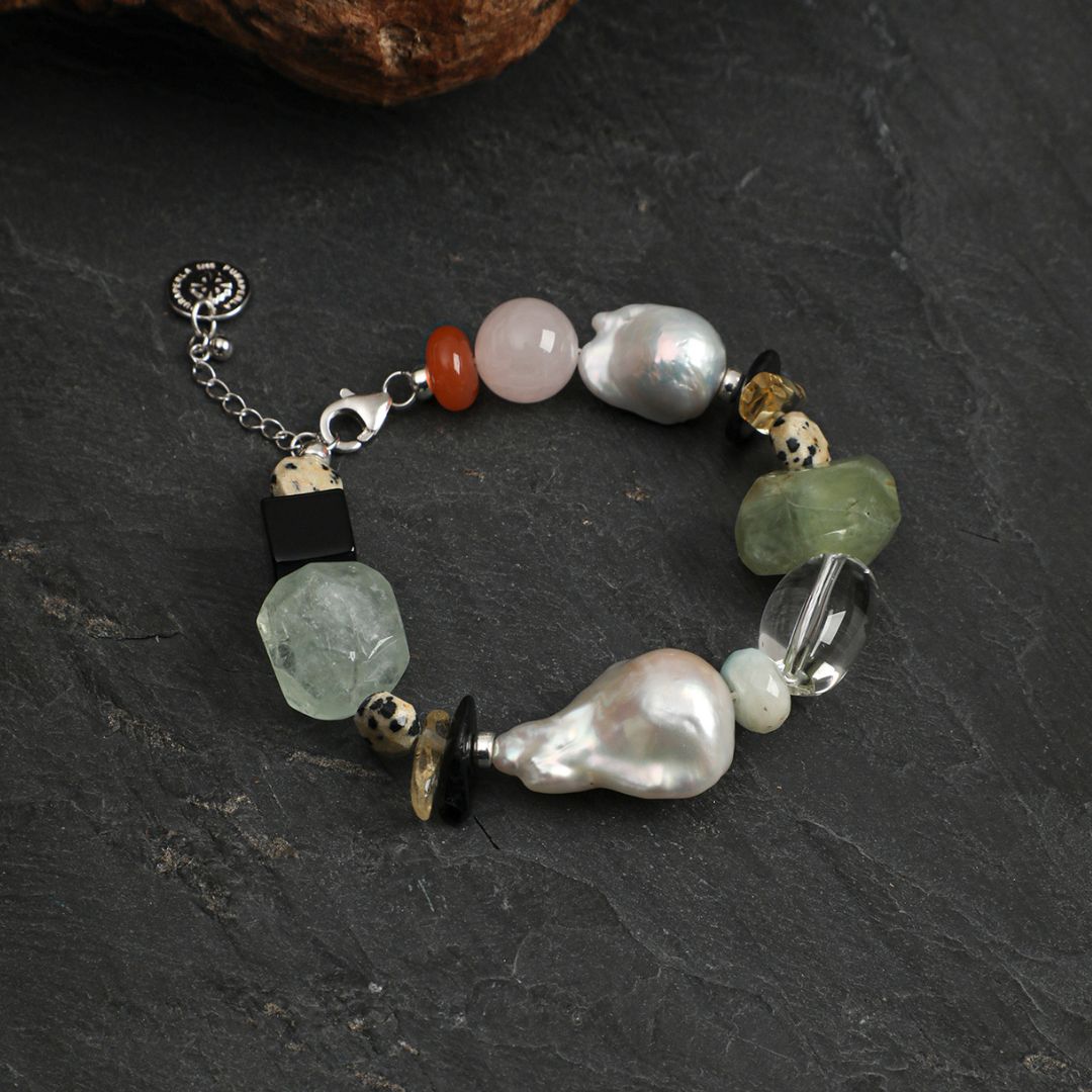 Forest Mosaic — Mixed Stone & Pearl Bracelet