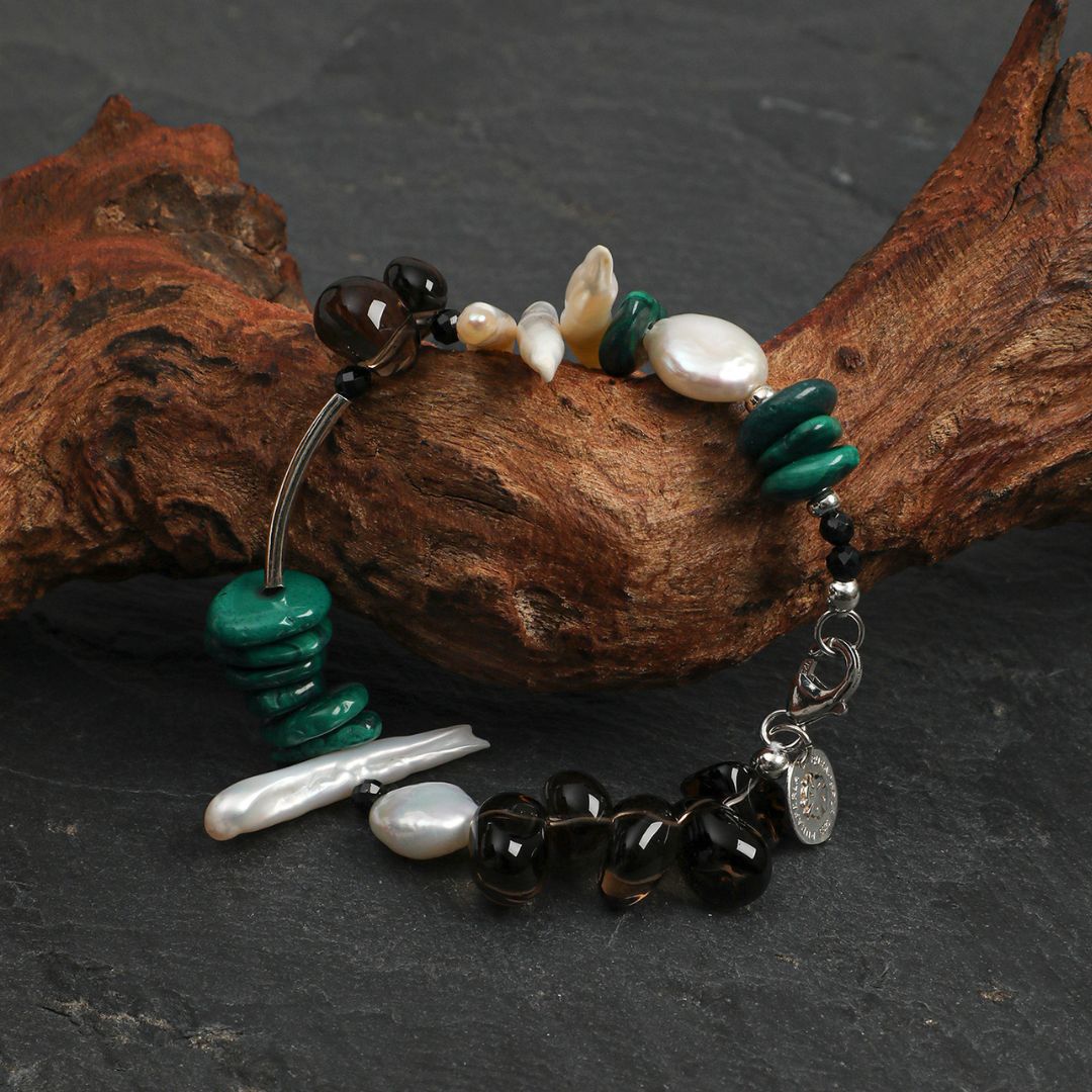 Forest Tides — Smoky Quartz & Malachite Bracelet