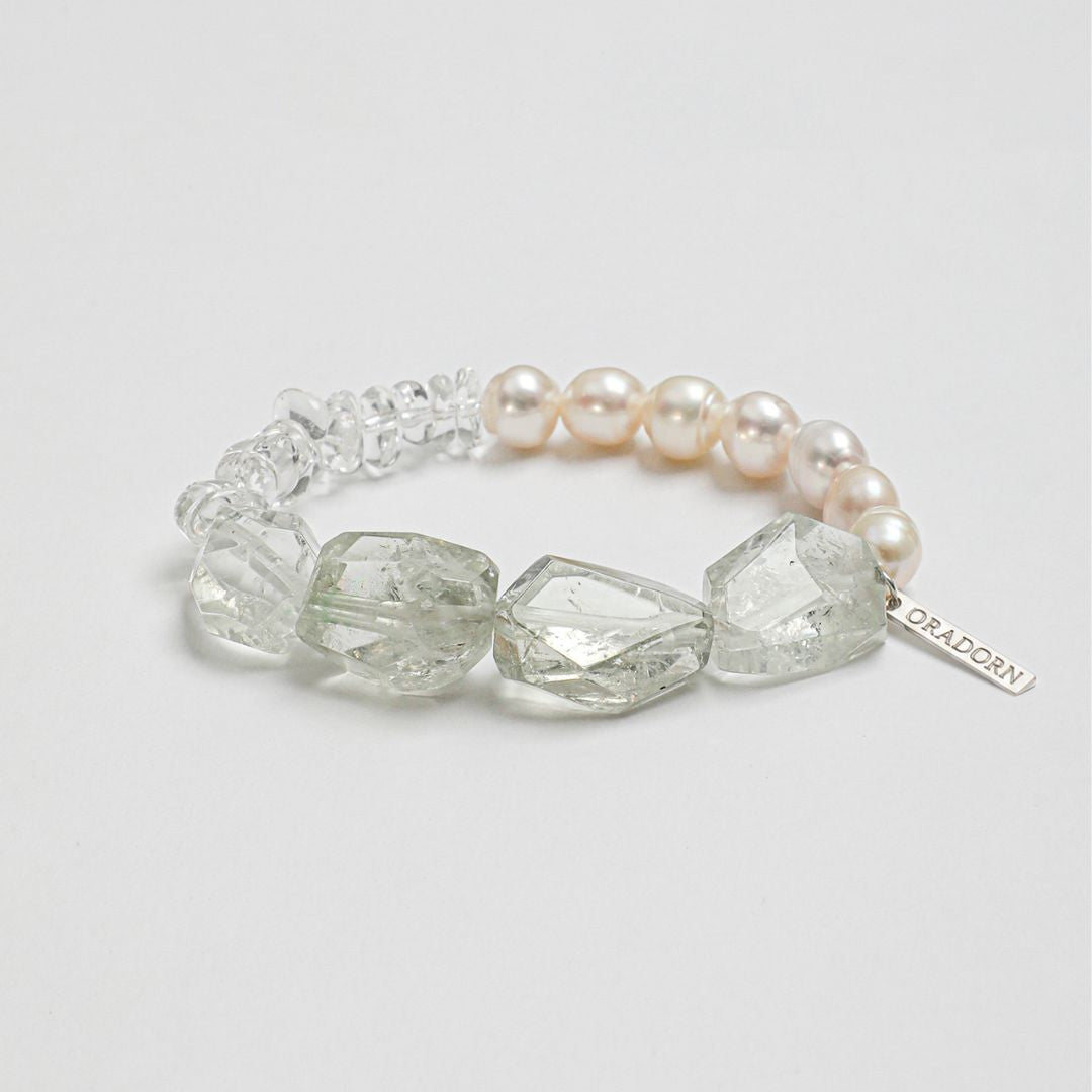 Frosted Grove — Green Quartz, Crystal & Pearl Bracelet