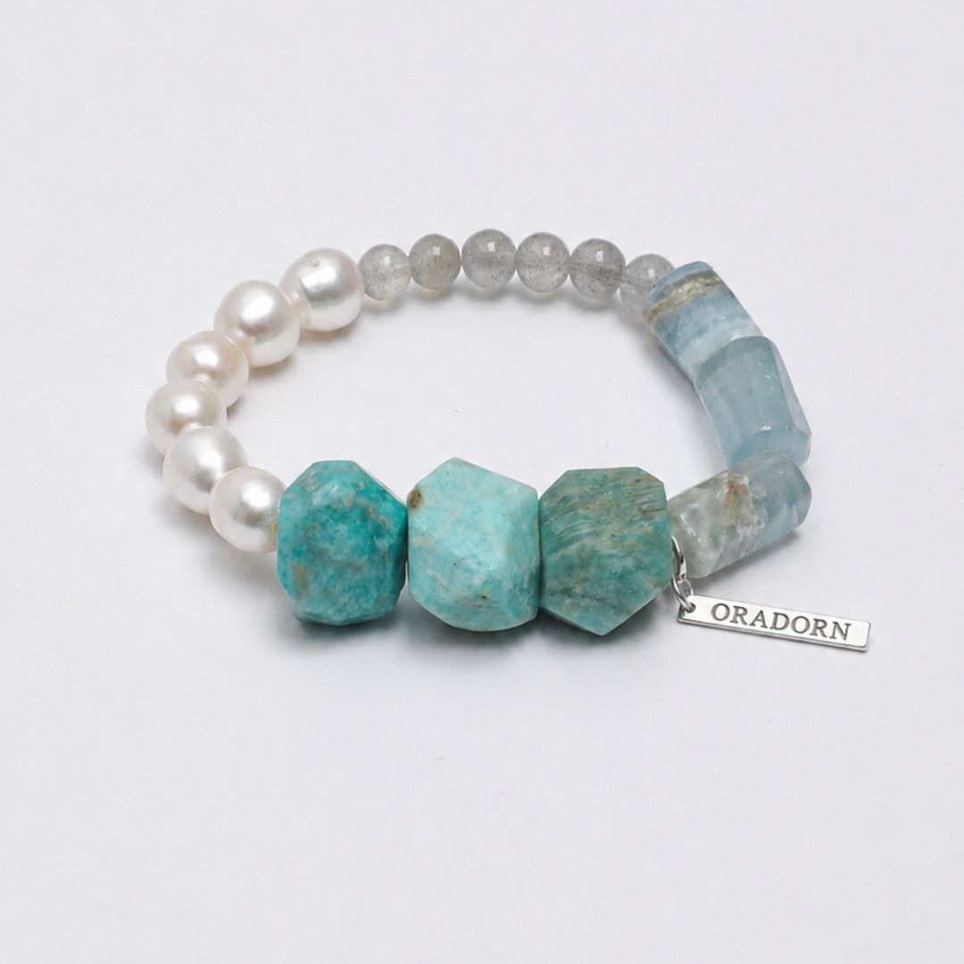 Glacial Passage — Amazonite, Blue Stone & Pearl Bracelet