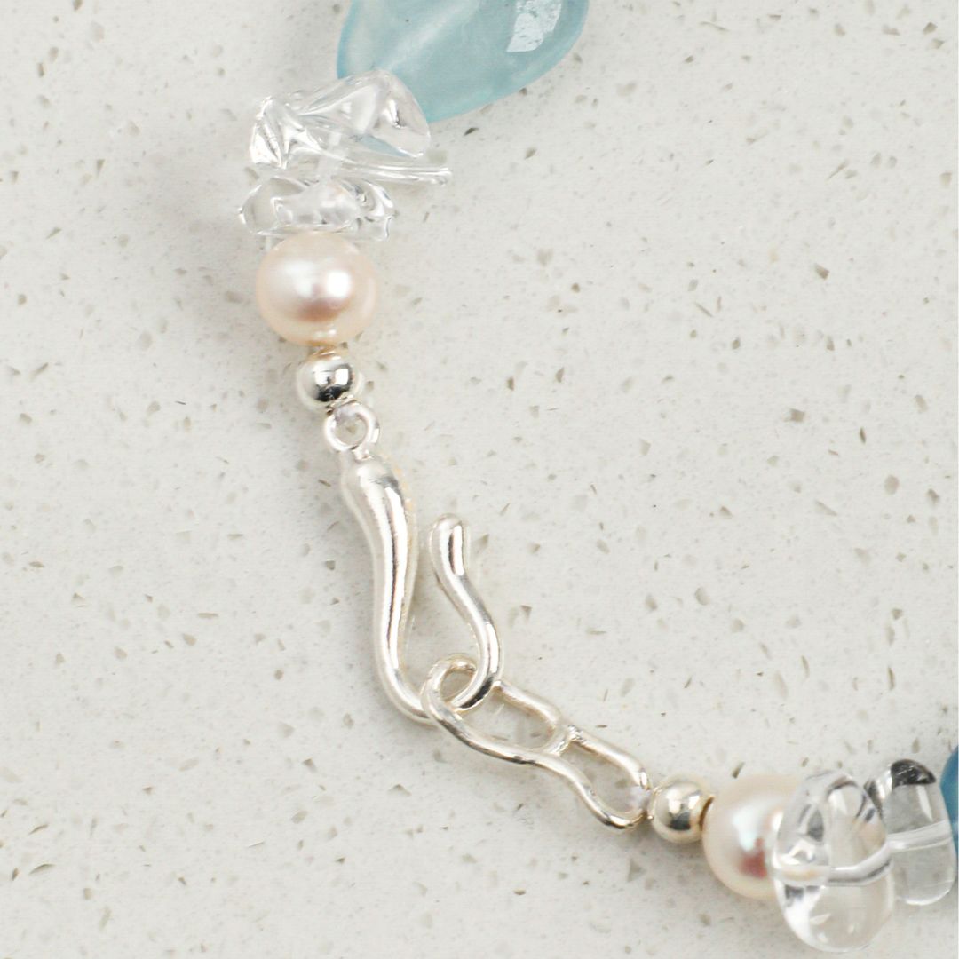 Glacial Ripple — Aquamarine, Crystal & Pearl Bracelet