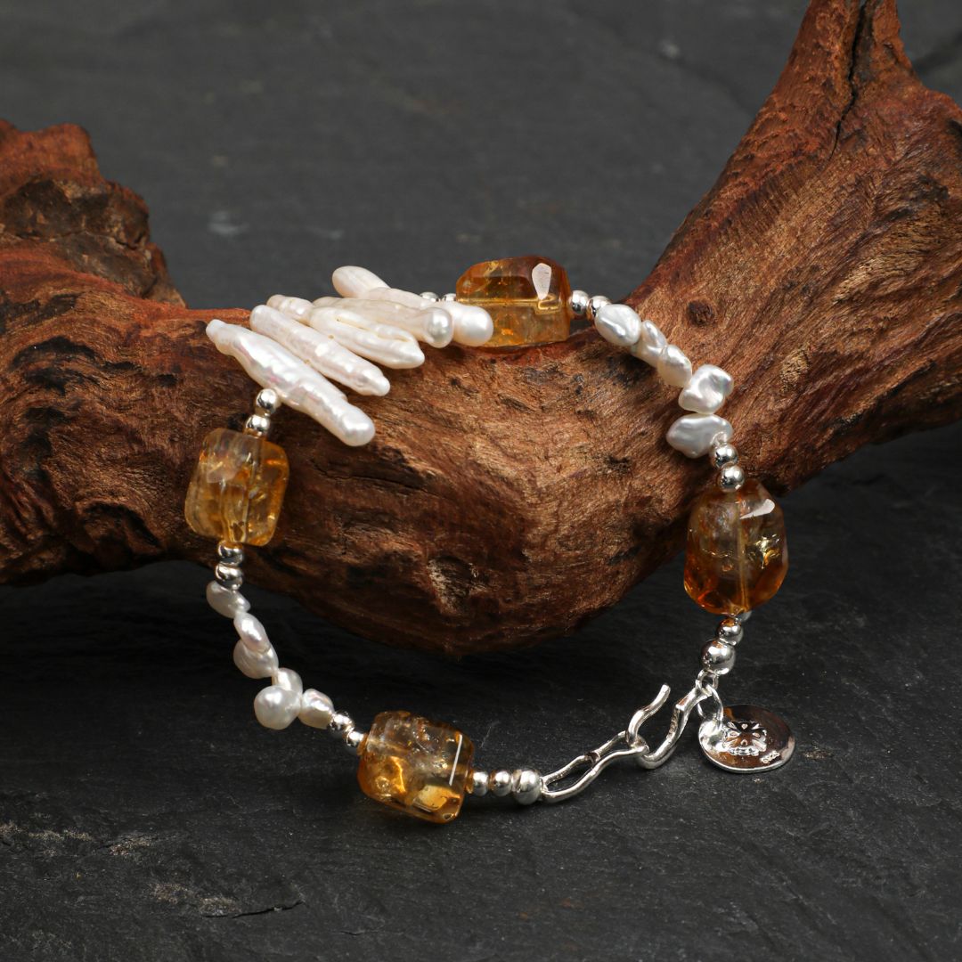 Golden Reed — Citrine & Baroque Pearl Bracelet