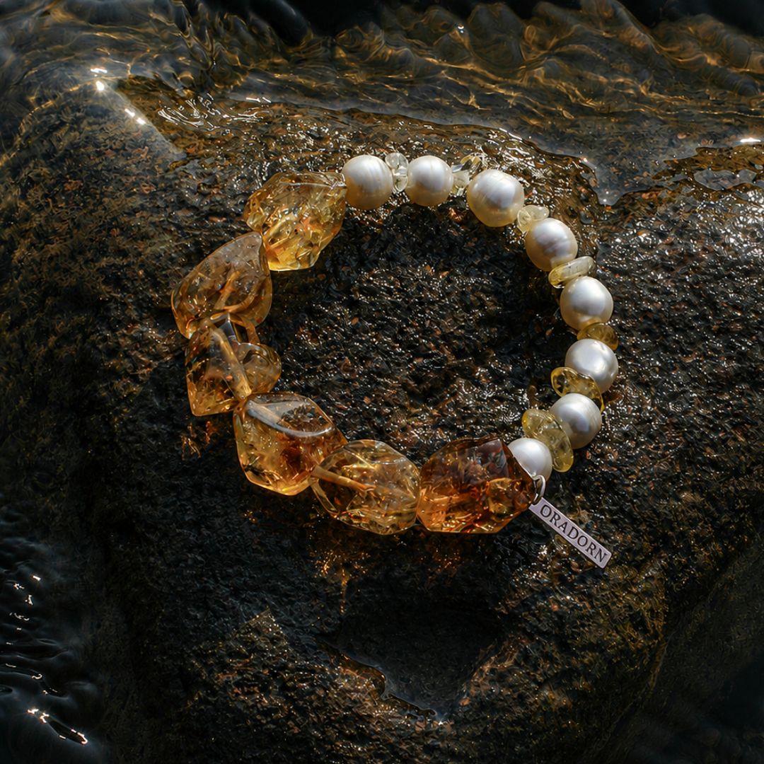 Golden Drift — Citrine & Pearl Bracelet