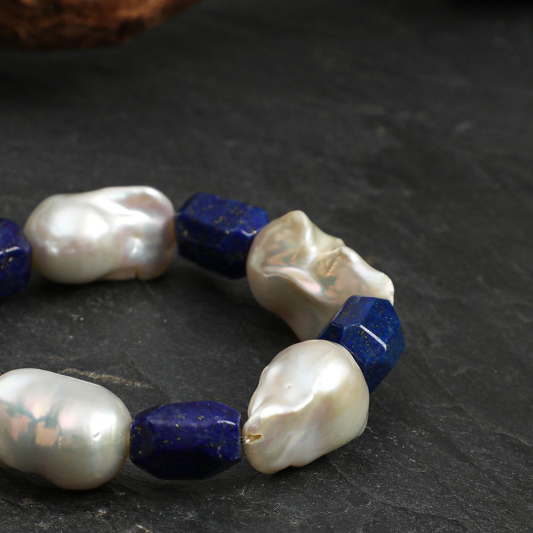 Indigo Cloud — Lapis Lazuli & Baroque Pearl Bracelet