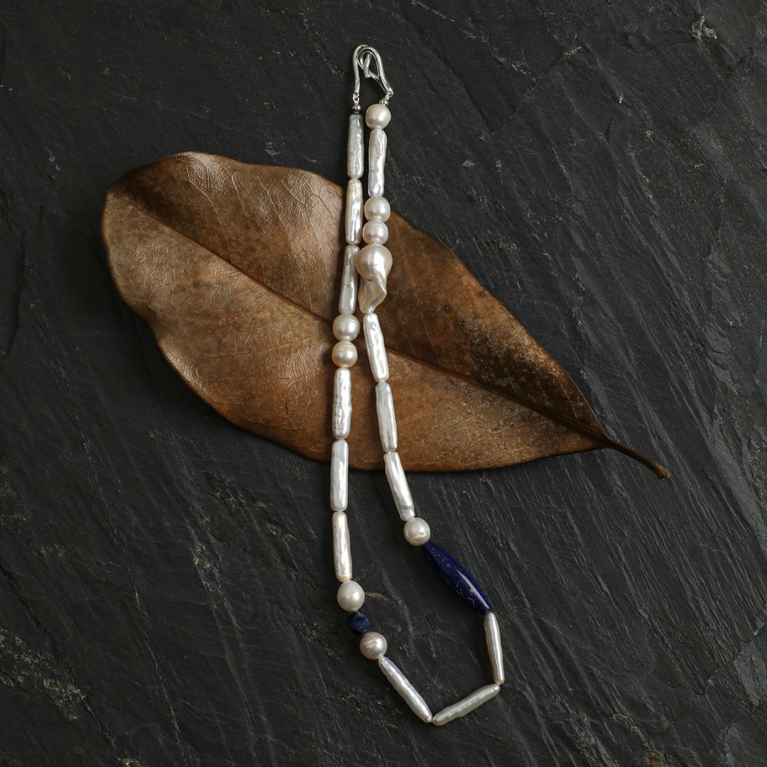 Indigo Line — Pearl & Lapis Necklace