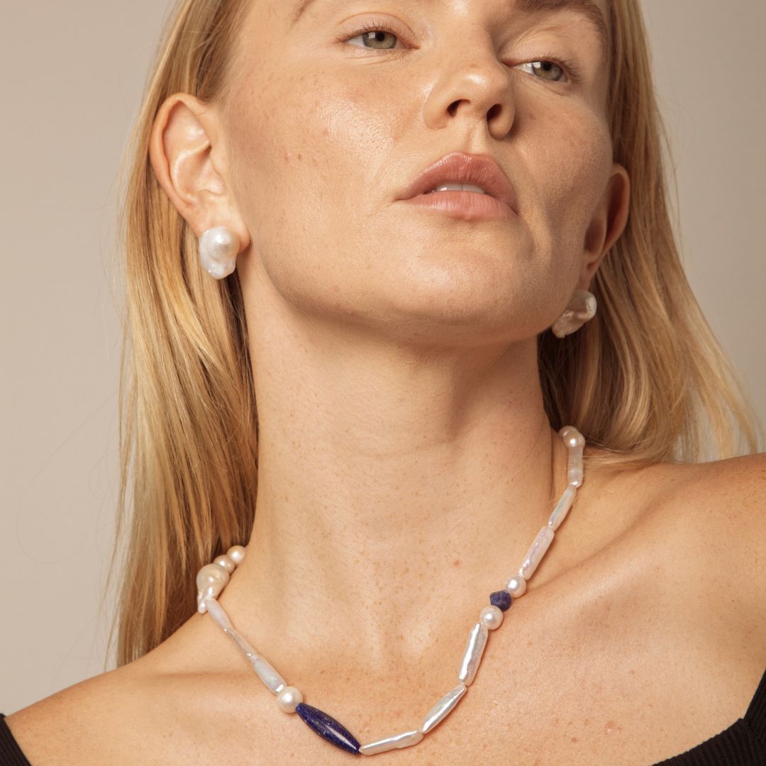 Indigo Line — Pearl & Lapis Necklace