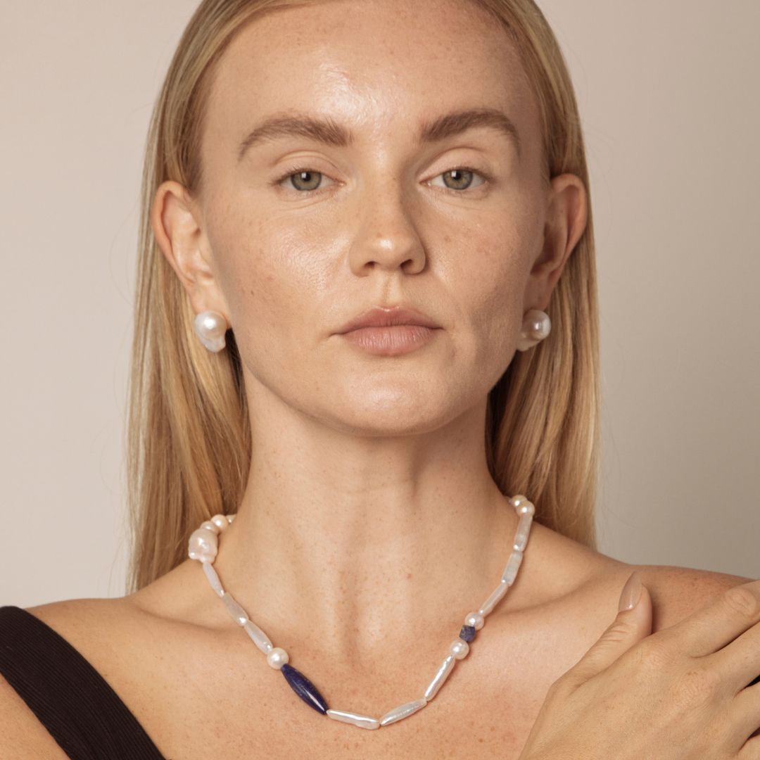 Indigo Line — Pearl & Lapis Necklace