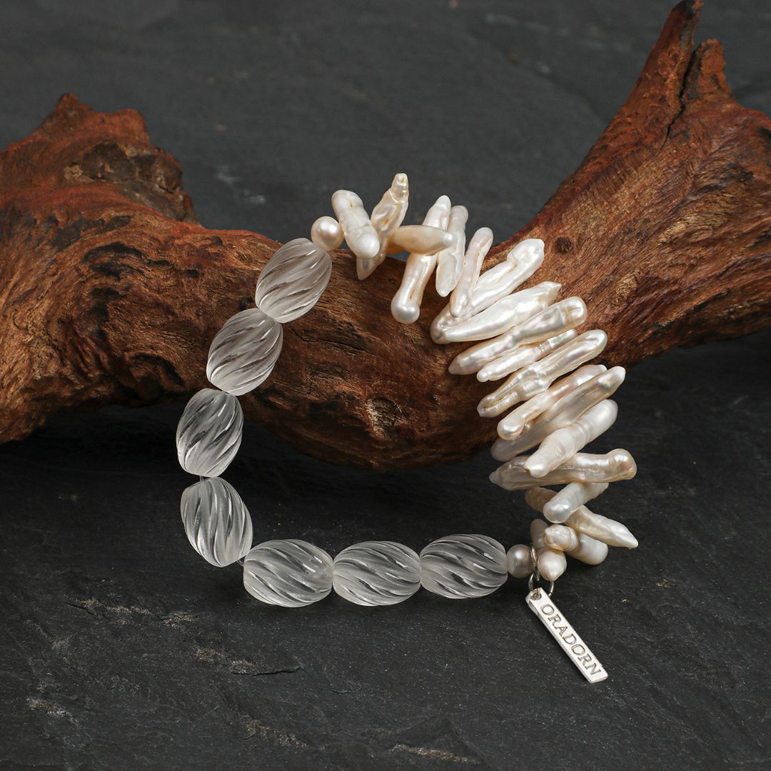 Ivory Branch — Biwa Pearl & Carved Crystal Bracelet