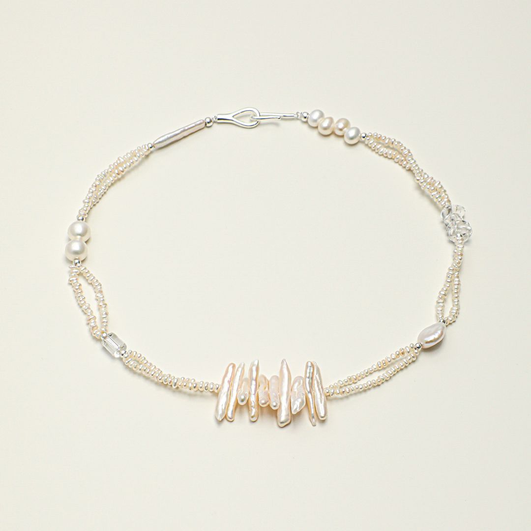 Ivory Ripple — Baroque Pearl & Clear Quartz Necklace