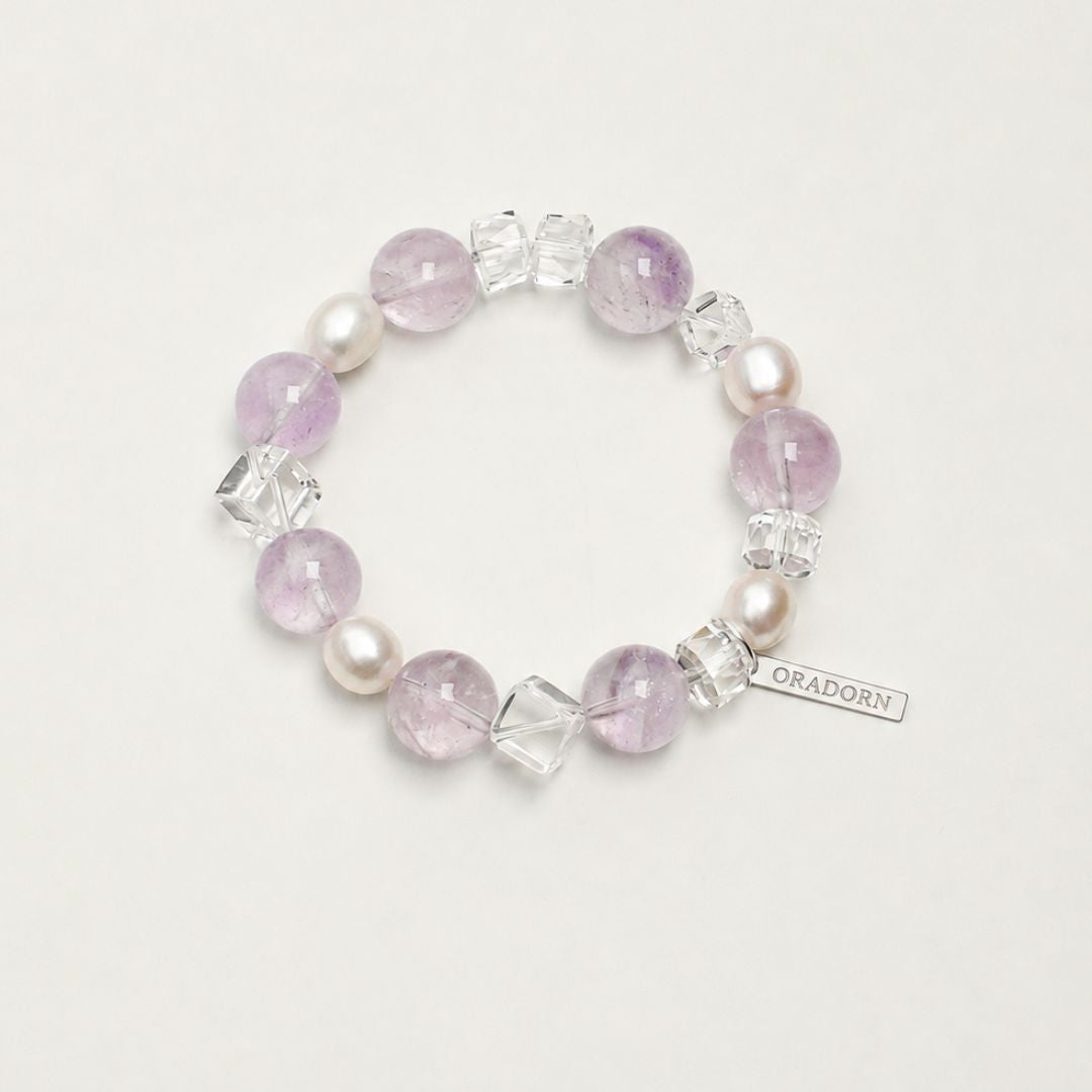 Lilac Facet — Amethyst, Clear Quartz & Pearl Bracelet