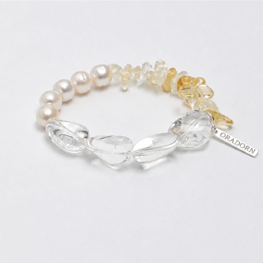 Lucent Amber — Clear Quartz, Citrine & Pearl Bracelet