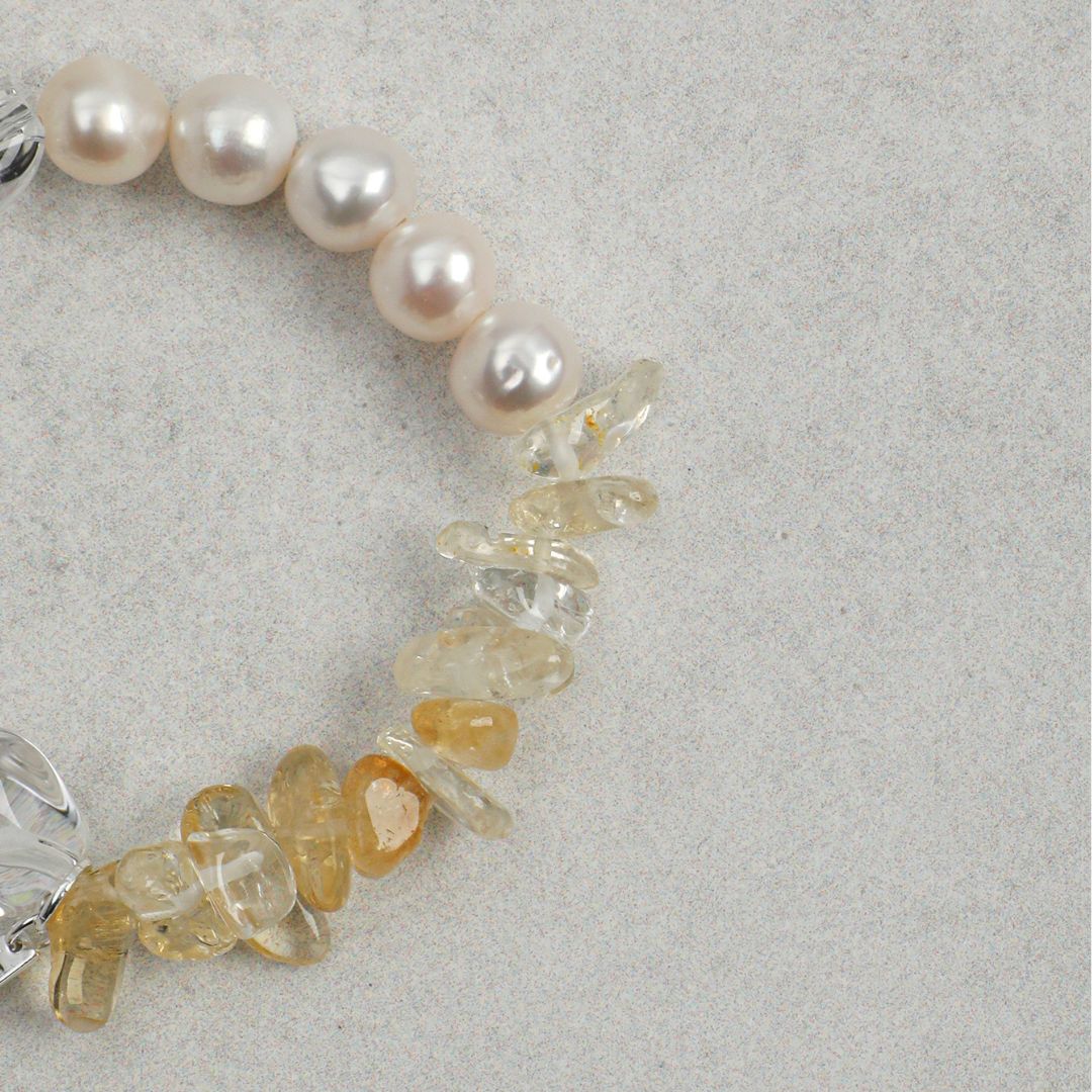 Lucent Amber — Clear Quartz, Citrine & Pearl Bracelet
