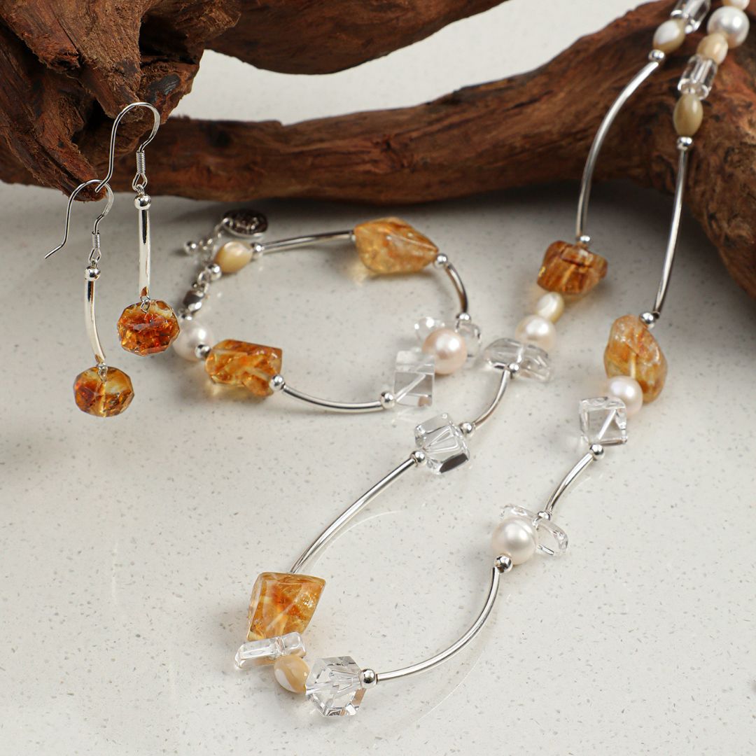 Lumen Line — Citrine & Crystal Necklace