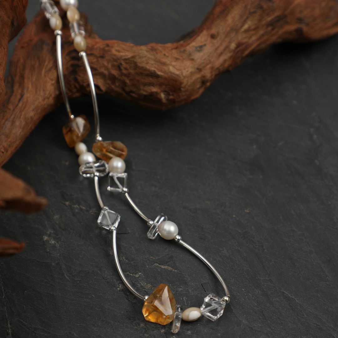 Lumen Line — Citrine & Crystal Necklace