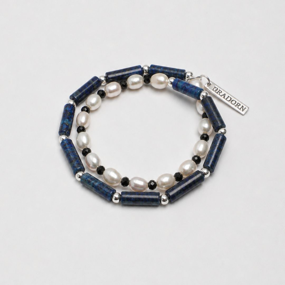 Lunar Blue — Lapis Lazuli & Pearl Double Wrap Bracelet